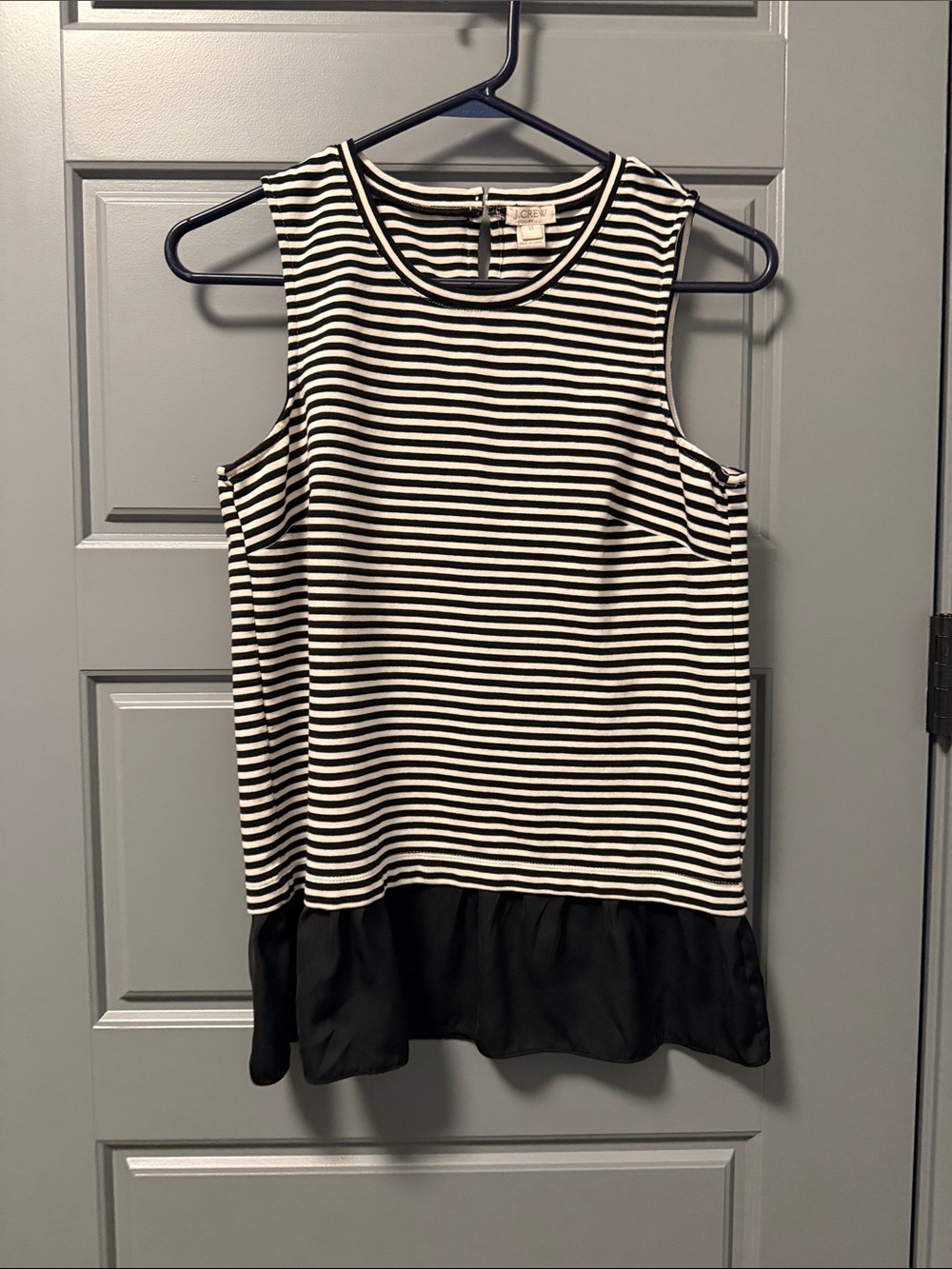JCrew Striped Sleeveless Top with Black Ruffle Hem